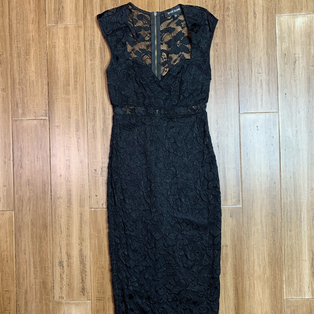 Black lace body con midi dress